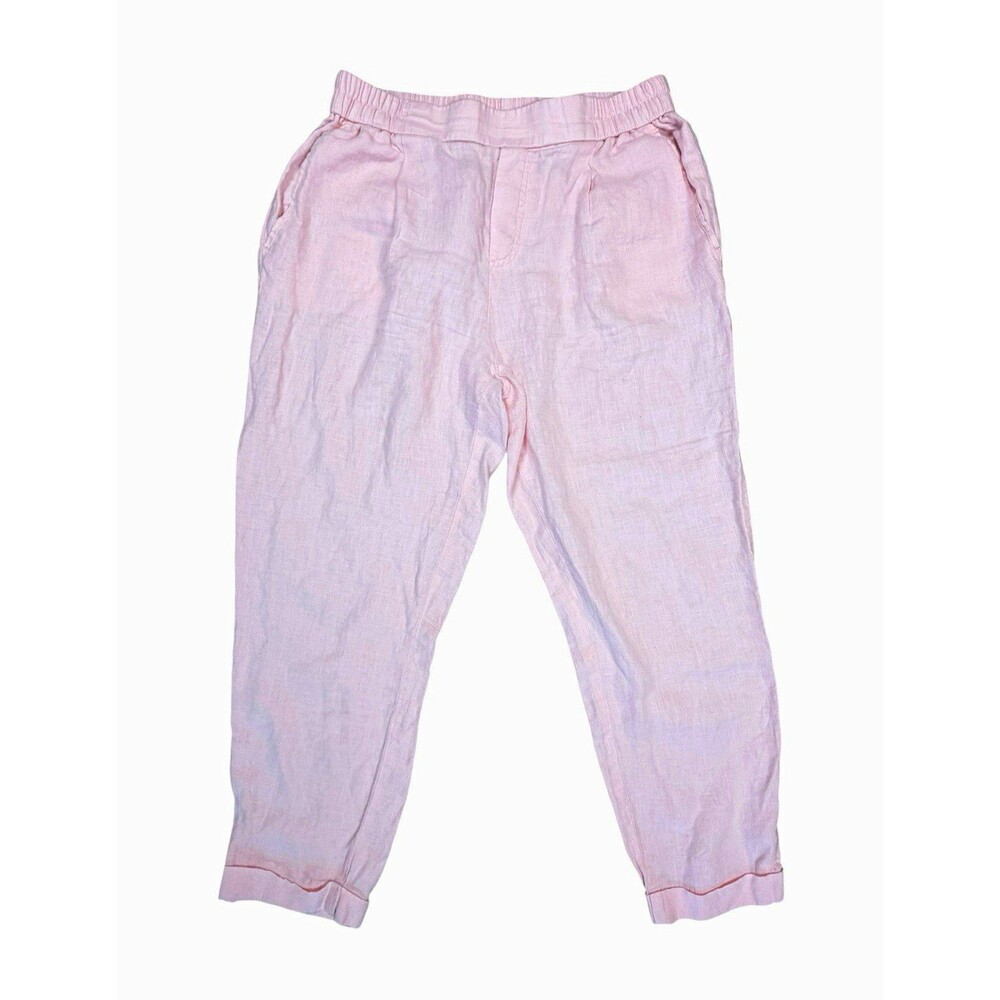 United Colors of Benetton Women’s Pink Pure Linen Elastic Waist Pants EST Large